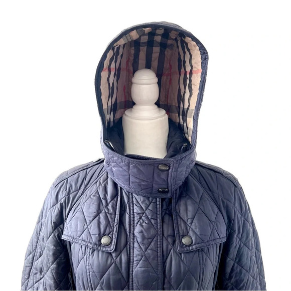 BURBERRY BRIT || Finsbridge Diamond Quilted Puffer Jacket Navy Blue Check Medium - Picture 9 of 16